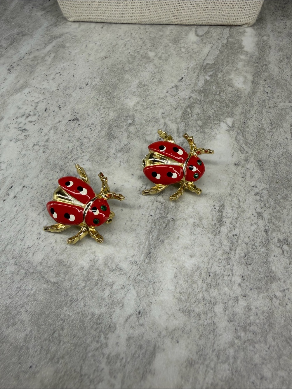 Vintage Set Lady Bug Brooch Pins Critter Insect Figural Gold Tone Jewelry Enamel
